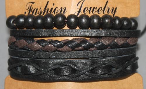 3 Bracelets ajustable simili cuir, perles en bois et coton ciré N°174