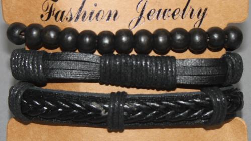 3 Bracelets ajustable simili cuir, perles en bois et coton ciré N°166