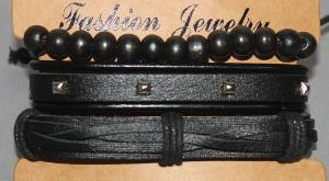 3 Bracelets ajustable simili cuir, perles en bois et coton ciré N°164