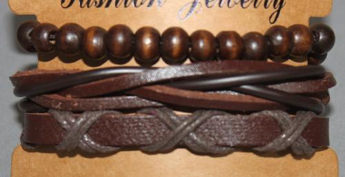 3 Bracelets ajustable simili cuir, perles en bois et coton ciré N°156