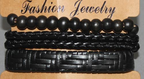 3 Bracelets ajustable simili cuir, perles en bois et coton ciré N°170
