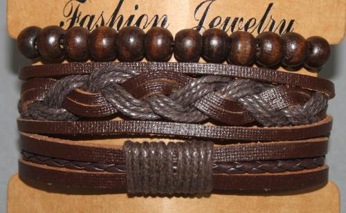 3 Bracelets ajustable simili cuir, perles en bois et coton ciré N°149