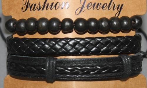3 Bracelets ajustable simili cuir, perles en bois et coton ciré N°172