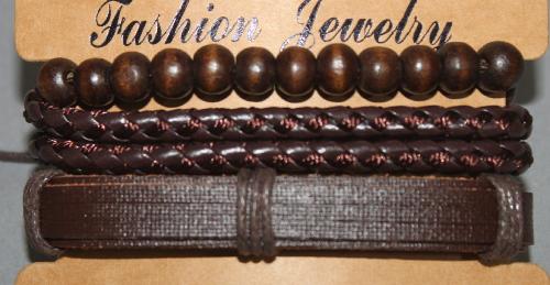3 Bracelets ajustable simili cuir, perles en bois et coton ciré N°153