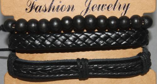 3 Bracelets ajustable simili cuir, perles en bois et coton ciré N°163