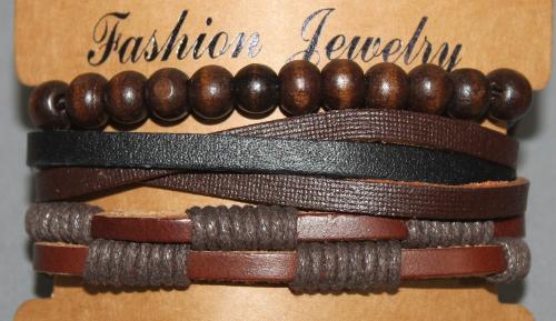 3 Bracelets ajustable simili cuir, perles en bois et coton ciré N°157