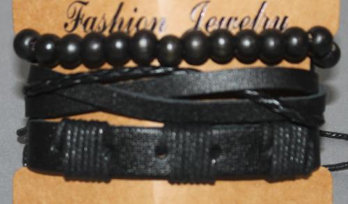3 Bracelets ajustable simili cuir, perles en bois et coton ciré N°171