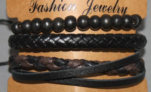 3 Bracelets ajustable simili cuir, perles en bois et coton ciré N°173