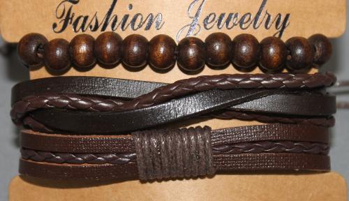 3 Bracelets ajustable simili cuir, perles en bois et coton ciré N°162