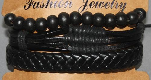 3 Bracelets ajustable simili cuir, perles en bois et coton ciré N°167