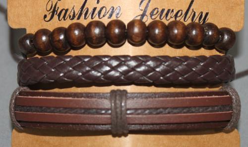 3 Bracelets ajustable simili cuir, perles en bois et coton ciré N°155