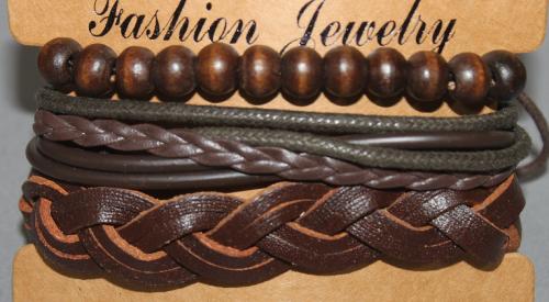 3 Bracelets ajustable simili cuir, perles en bois et coton ciré N°161