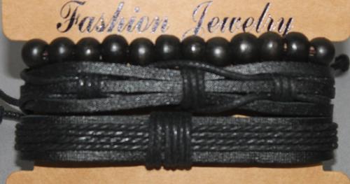 3 Bracelets ajustable simili cuir, perles en bois et coton ciré N°165