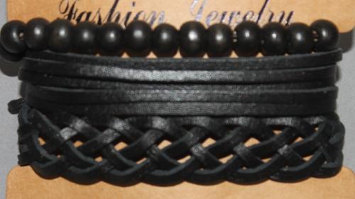 3 Bracelets ajustable simili cuir, perles en bois et coton ciré N°168