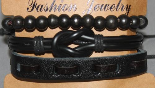 3 Bracelets ajustable simili cuir, perles en bois et coton ciré N°169